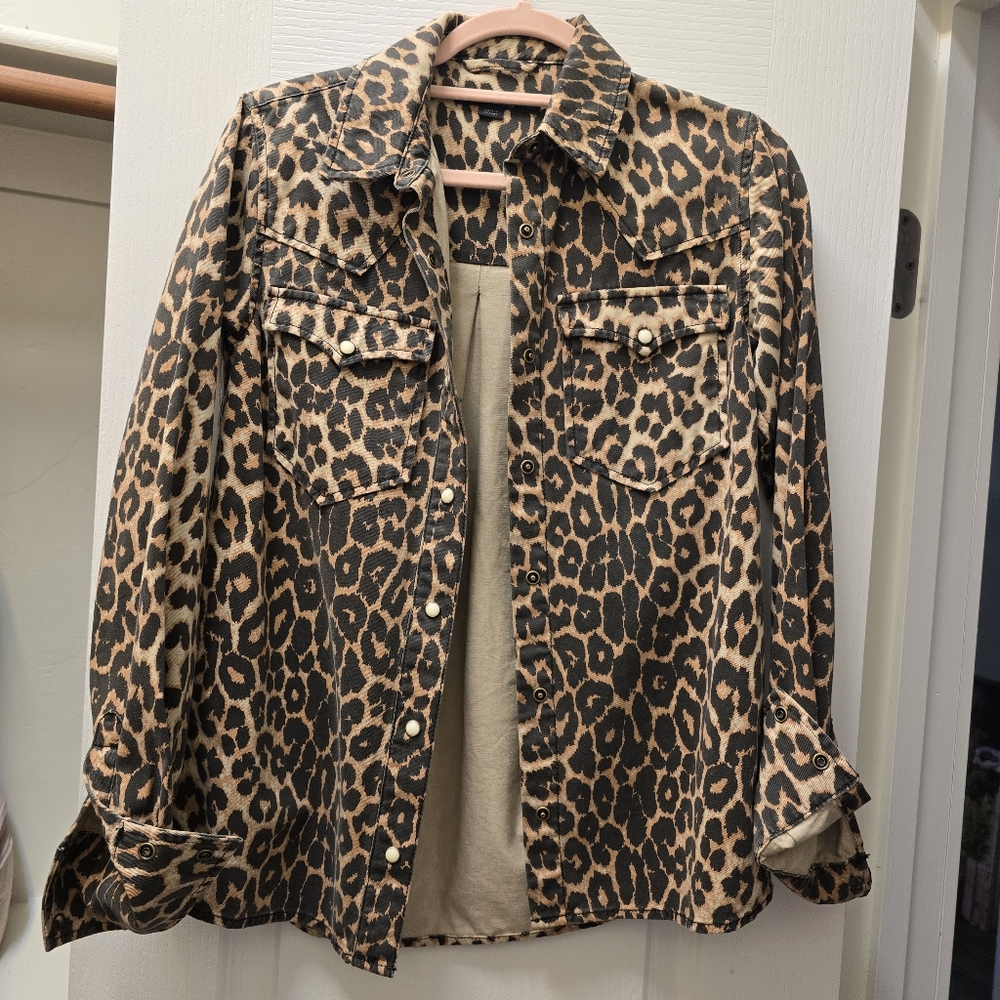 ALLSAINTS Ezra Leopard Print Snap Long Sleeved Jacket Top Size 0 - Picture 3 of 8